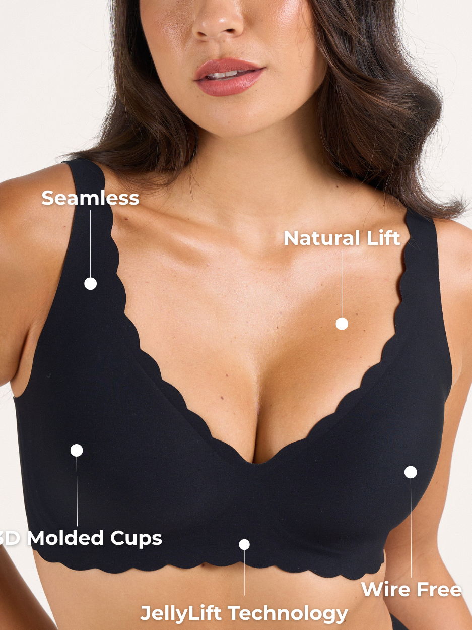 Scalloped Deep V Push-Up Seamless Wireless Jelly Bra